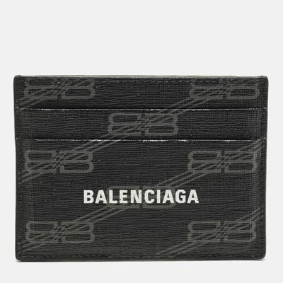 Pre-owned Balenciaga Black/grey Bb Monogram Coated Canvas Card Holder