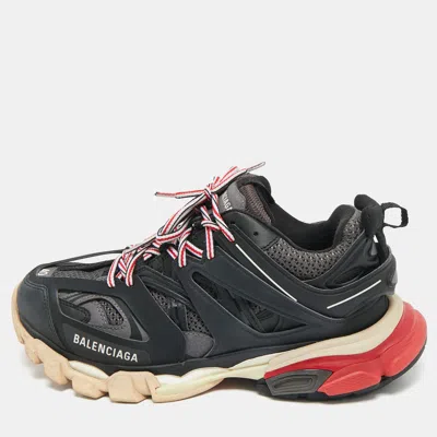 Pre-owned Balenciaga Black/grey Faux Leather And Mesh Track Sneakers Size 40