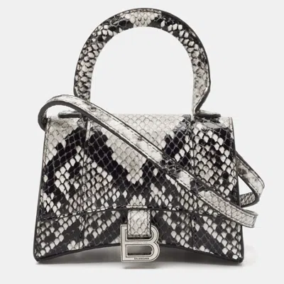 Pre-owned Balenciaga Black/grey Python Embossed Leather Mini Hourglass Top Handle Bag