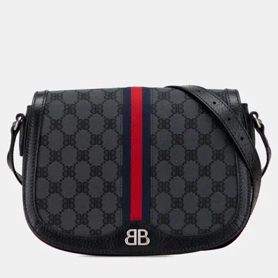 Pre-owned Balenciaga Black/grey The Hacker Project Bb Canvas Web Ophidia Crossbody