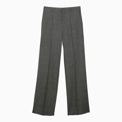 Balenciaga Black And Grey Wool Wide Trousers For Women