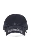Balenciaga Blackletter Script Logo-distressed Baseball Cap In Blue