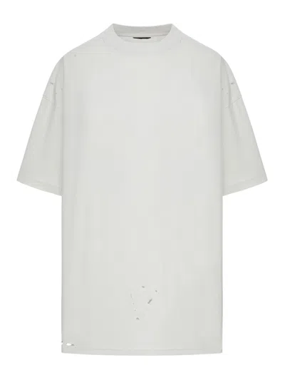 Balenciaga Distressed-print Cotton T-shirt In Gray