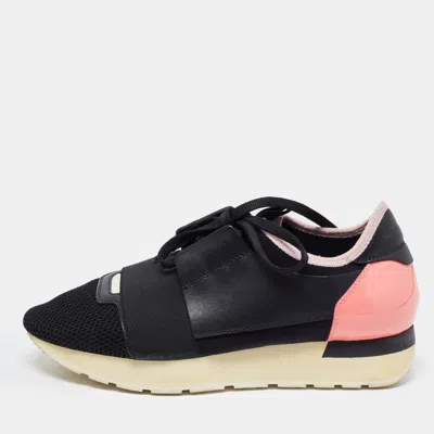 Pre-owned Balenciaga Black/pink Leather And Mesh Race Runner Sneakers Size 37