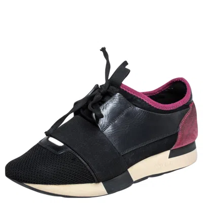 Pre-owned Balenciaga Black/pink Leather And Mesh Race Runner Sneakers Size 38
