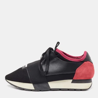 Pre-owned Balenciaga Black/pink Mesh And Suede Race Runner Sneakers Size 37