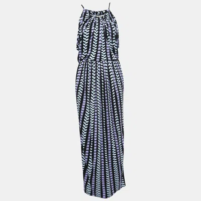 Pre-owned Balenciaga Black/purple Patterned Jersey Strappy Draped Maxi Dress S