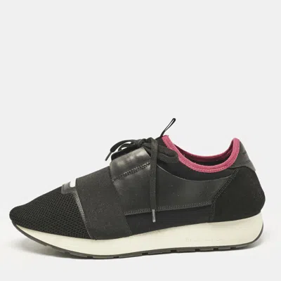 Pre-owned Balenciaga Black/red Leather And Mesh Race Runner Sneakers Size 42