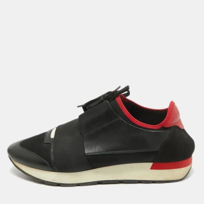Pre-owned Balenciaga Black/red Leather And Mesh Race Runner Trainers Size 42