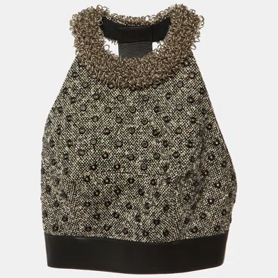 Pre-owned Balenciaga Black/white Eyelet And Ring Embellished Tweed Halter Neck Top M