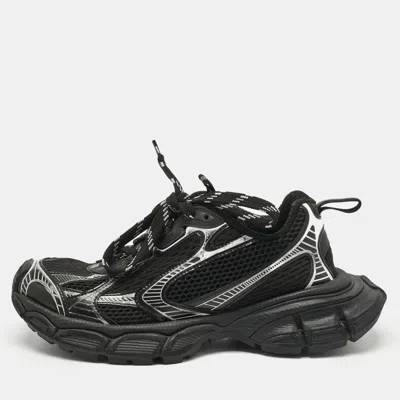 Pre-owned Balenciaga Black/white Faux Leather And Mesh 3xl Lace Up Sneakers Size 38