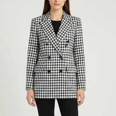 Pre-owned Balenciaga Black/white Gingham Print Wool Blend Hourglass Double Breasted Blazer S