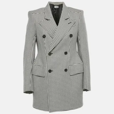 Pre-owned Balenciaga Black/white Houndstooth Hourglass Fit Double Breasted Blazer M
