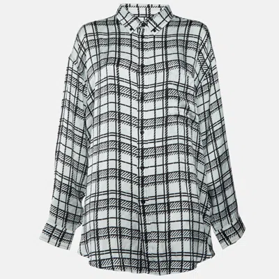 Pre-owned Balenciaga Black/white Plaid Monogram Jacquard Silk Oversized Shirt L