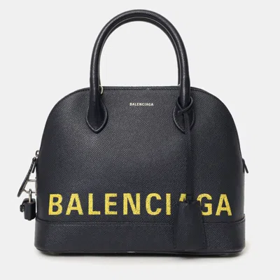 Pre-owned Balenciaga Black/yellow Leather Logo Ville Leather Top Handle Bag With Strap