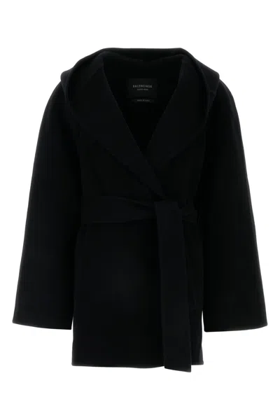 Balenciaga Belted Blanket Jacket In Black