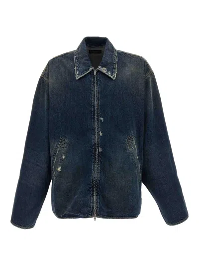 Balenciaga Denim Jacket With Used Effect Casual Jackets And Parka Blue
