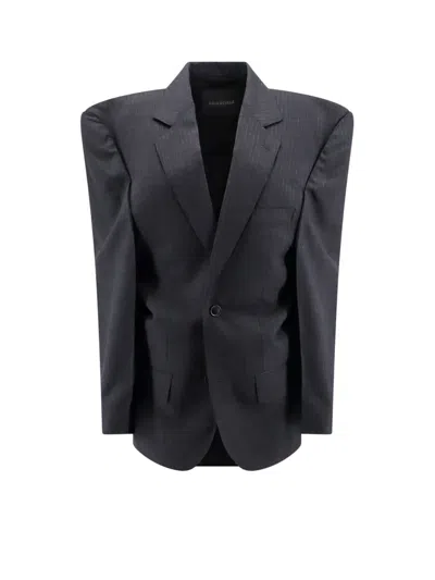 Balenciaga Cut Away Boxy Wool Blazer With Striped Motif In Grey