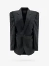 Balenciaga Cut Away Boxy Wool Blazer With Striped Motif In Grey