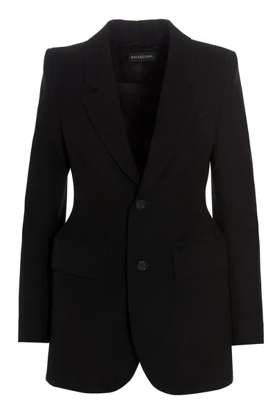 Balenciaga Hourglass Pinstripe Blazer Jacket In Black,white