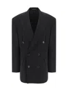 Balenciaga Cinched Double-breasted Wool Blazer In Black