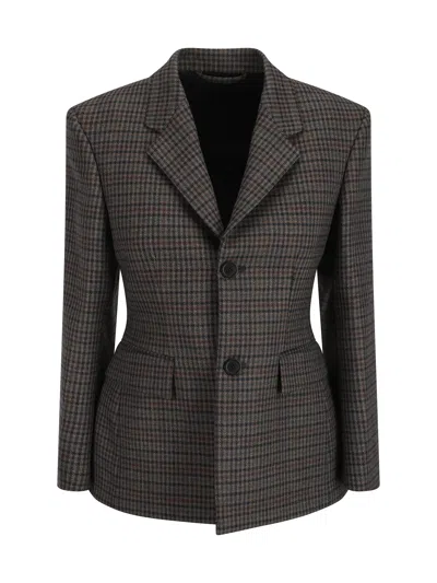 Balenciaga Checked Padded Wool Blazer In Multicolour