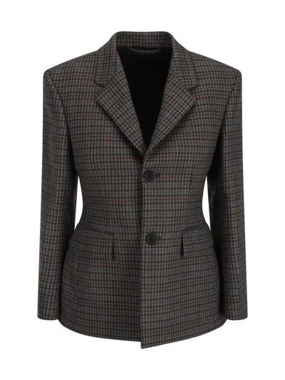 Balenciaga Checked Padded Wool Blazer In Multicolour
