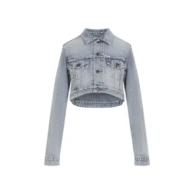 Balenciaga Bleach Light Bleu Cropped Jacket In Blue