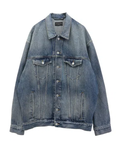 Balenciaga Bleached-effect Button-up Denim Jacket In Blue