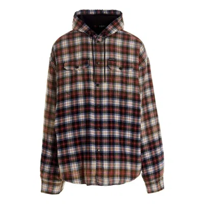 Balenciaga Bleached Plaid Long Sleeve Hooded Shirt 'red White Black'