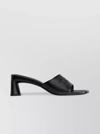 Balenciaga Block Heel Single Strap Square Toe Mules In Black