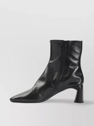 Balenciaga Block Heel Square Toe Leather Boots In Black
