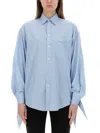 Balenciaga Light Blue Striped Shirt With Knotted Cuffs In Azure