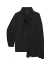 Balenciaga Asymmetric Black Silk Blouse With Scarf In Black