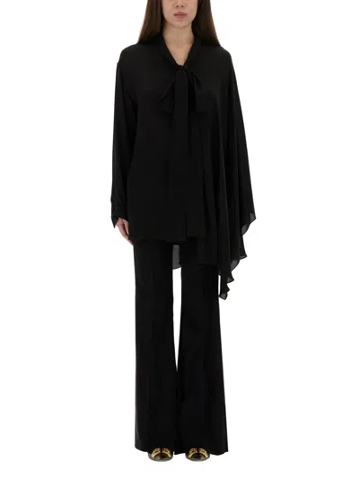 Balenciaga Asymmetric Silk Scarf Blouse In Black