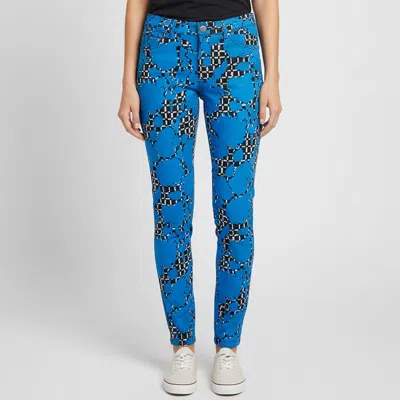 Pre-owned Balenciaga Blue Abstract Print Denim Skinny Jeans S/waist 30"