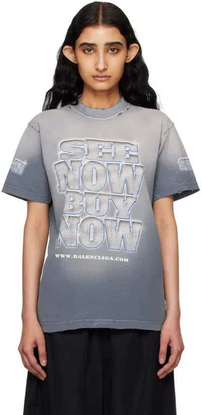 Balenciaga Blue & Gray 'see Now Buy Now' T-shirt In 4108 Washed Blue