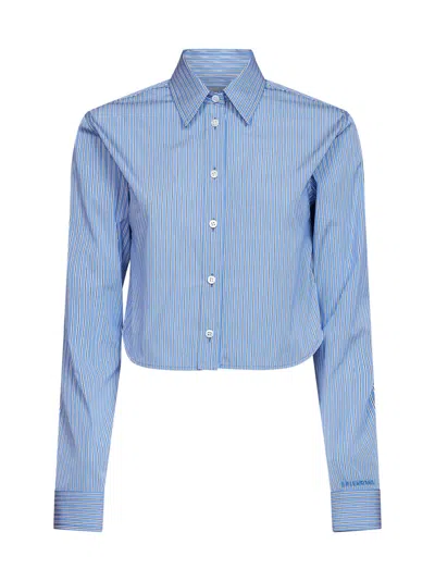 Balenciaga Blue And Navy Ultrafine Technical Poplin Striped Cropped Shirt