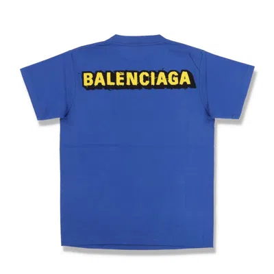 Pre-owned Balenciaga Blue And Yellow Back Patch Logo T-shirt