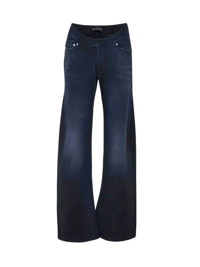 Balenciaga Women Blue Five-pocket Jeans With Curved Waist And Faded Effect In Cotton Woman