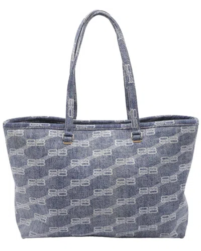 Balenciaga Blue Cotton Medium East-west Bleached Tote (authentic Pre-loved) In Brown