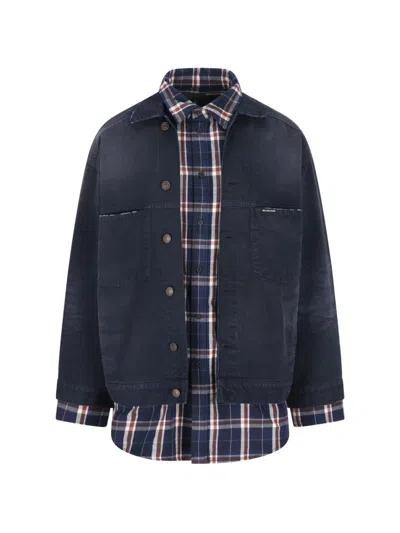 Balenciaga Blue Cotton Shirt Jackets Patched In Multi