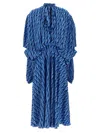 Balenciaga Blue Long Dress With All-over Print And Bow Closure In Fabric Woman In Blue