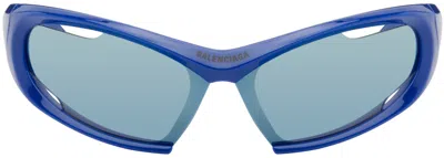 Balenciaga Blue Dynamo Rectangle Sunglasses In Blue-blue-blue