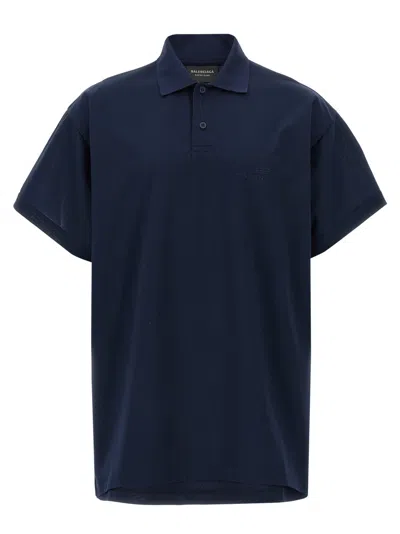 BALENCIAGA BLUE EMBROIDERY POLO SHIRT