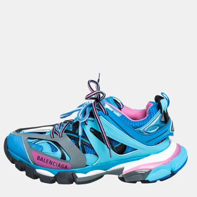 Pre-owned Balenciaga Blue Synthetic Leather And Mesh Track Sneakers Size 38