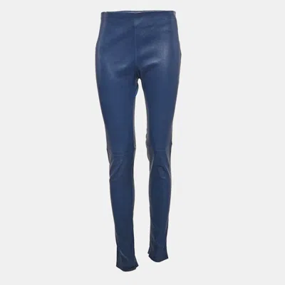 Pre-owned Balenciaga Blue Genuine Leather Skinny Fit Pants L
