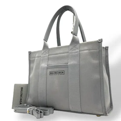 Pre-owned Balenciaga Blue Gray Canvas Leather Handbag Shoulder Bag Tote Bag ()