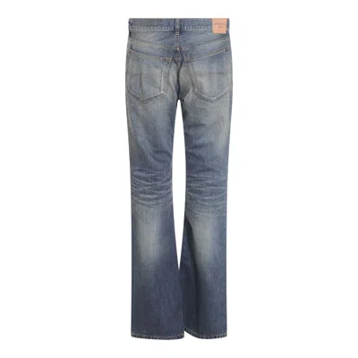 Balenciaga Blue Grey Cotton Jeans In Whiskers