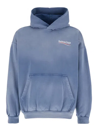 BALENCIAGA BALENCIAGA MEN BLUE HOODIE WITH LOGO PRINT ON FRONT AND REAR IN COTTON MAN